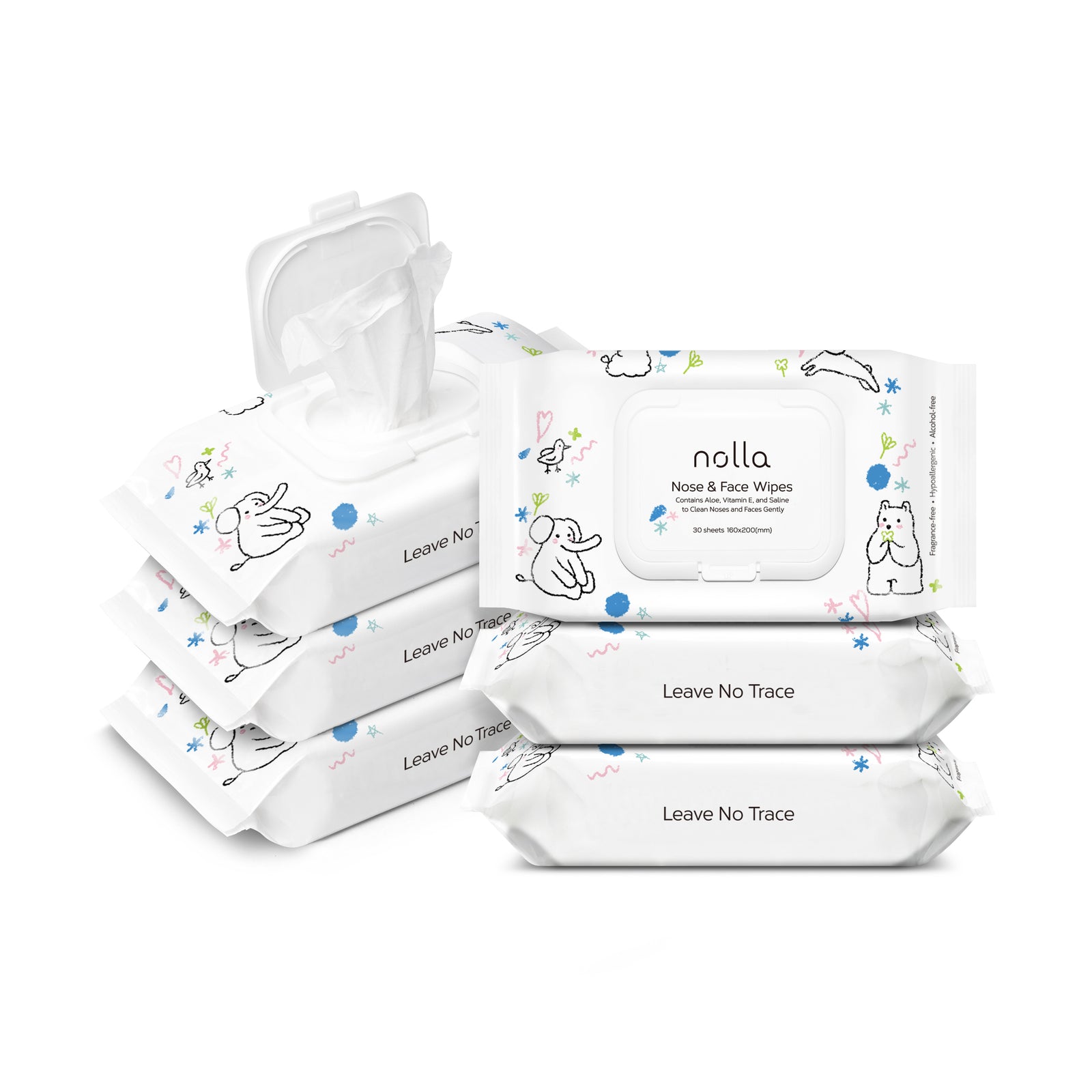 Nolla Nose & Face Wipes - 30 Count (6 Pack)